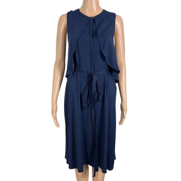 H by Halston Navy Button Front Flowey Sleeveless Midi Length Dress (12) - Picture 1 of 16